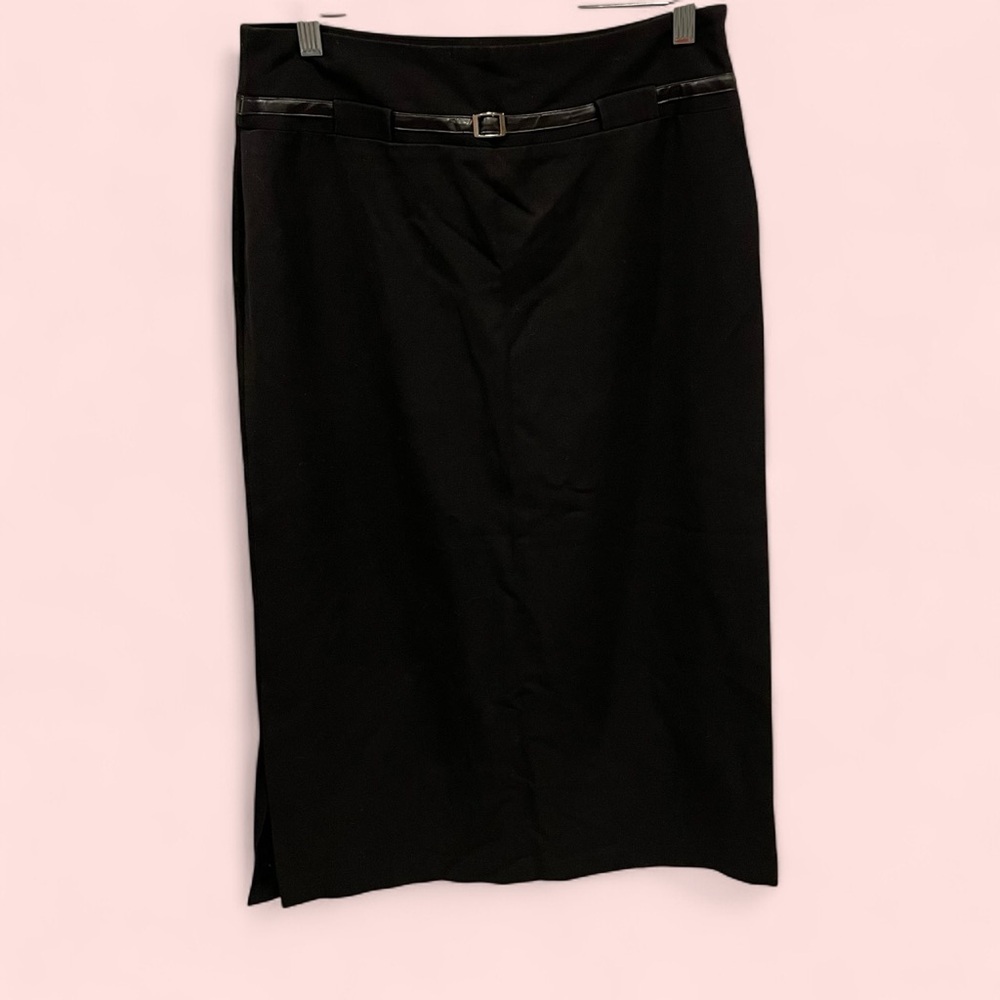 Vintage 90’s-Y2K stretchy midi skirt side faux belt whimsigoth meets office